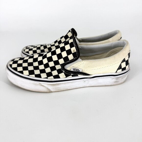 Vans Classic Checkerboard Slip On Shoes Black Natural Size Men's 7.5 Women's 9 - Picture 2 of 9